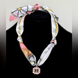 Scarf Necklace w/ stamped zipper pull